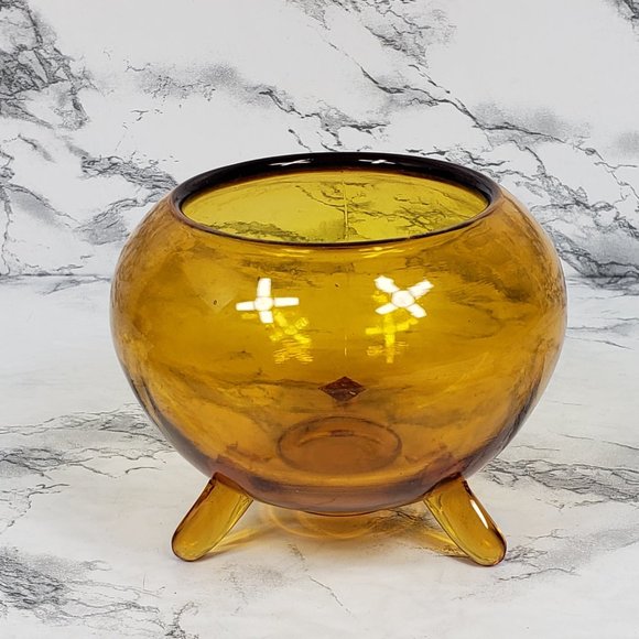 Viking Amber Glass Flower Frog Holder Vintage - Picture 2 of 6